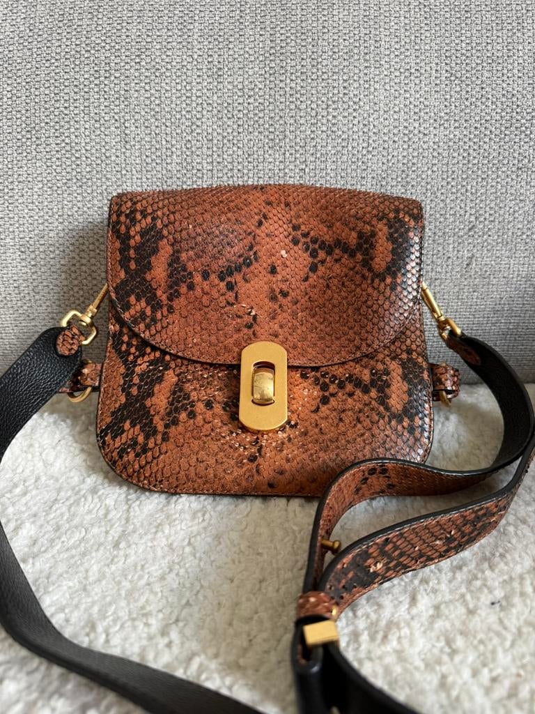 Coccinelle bruine zaniah python crossbody tas schoudertas, Ophalen of Verzenden, Zo goed als nieuw, Bruin, Schoudertasje