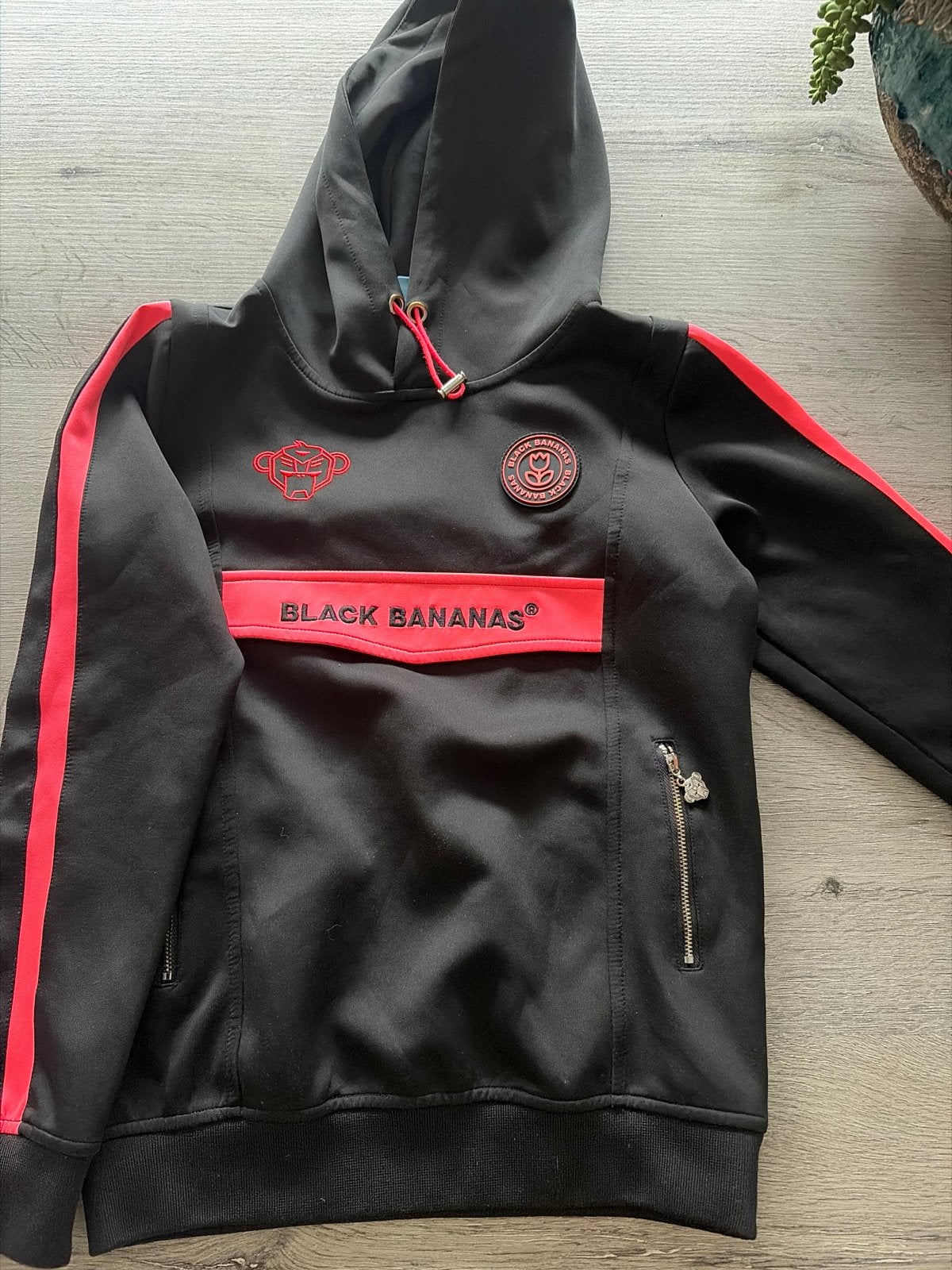 Black Bananas Hoodie Zwart/Rood Maat 140, Ophalen of Verzenden, Zo goed als nieuw, Overige maten, Zwart