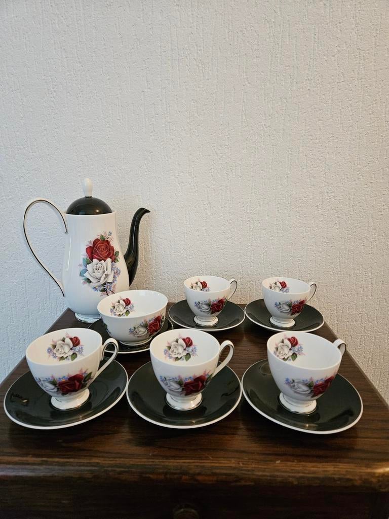Vintage theeservies Queen Anne - 6 kopjes en theepot, Ophalen
