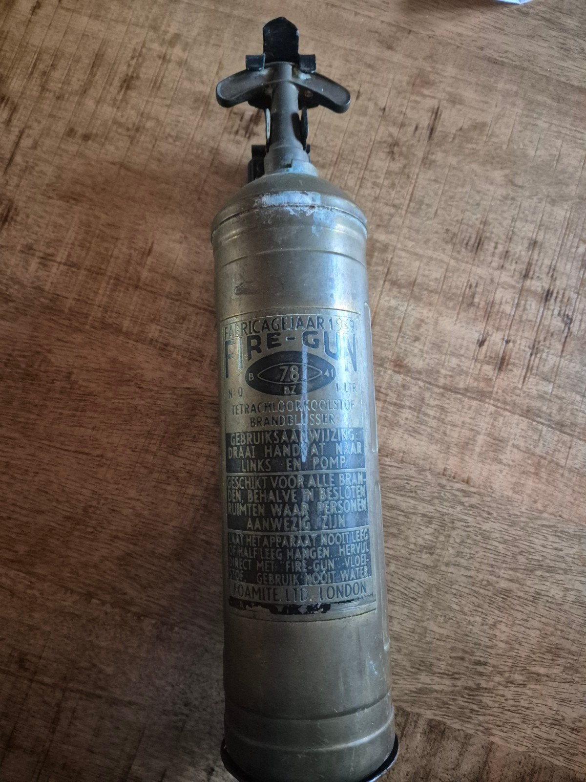 Vintage Fire-Gun Brandblusser 1949 - Decoratie, Ophalen of Verzenden, Gebruikt, Brandblusser
