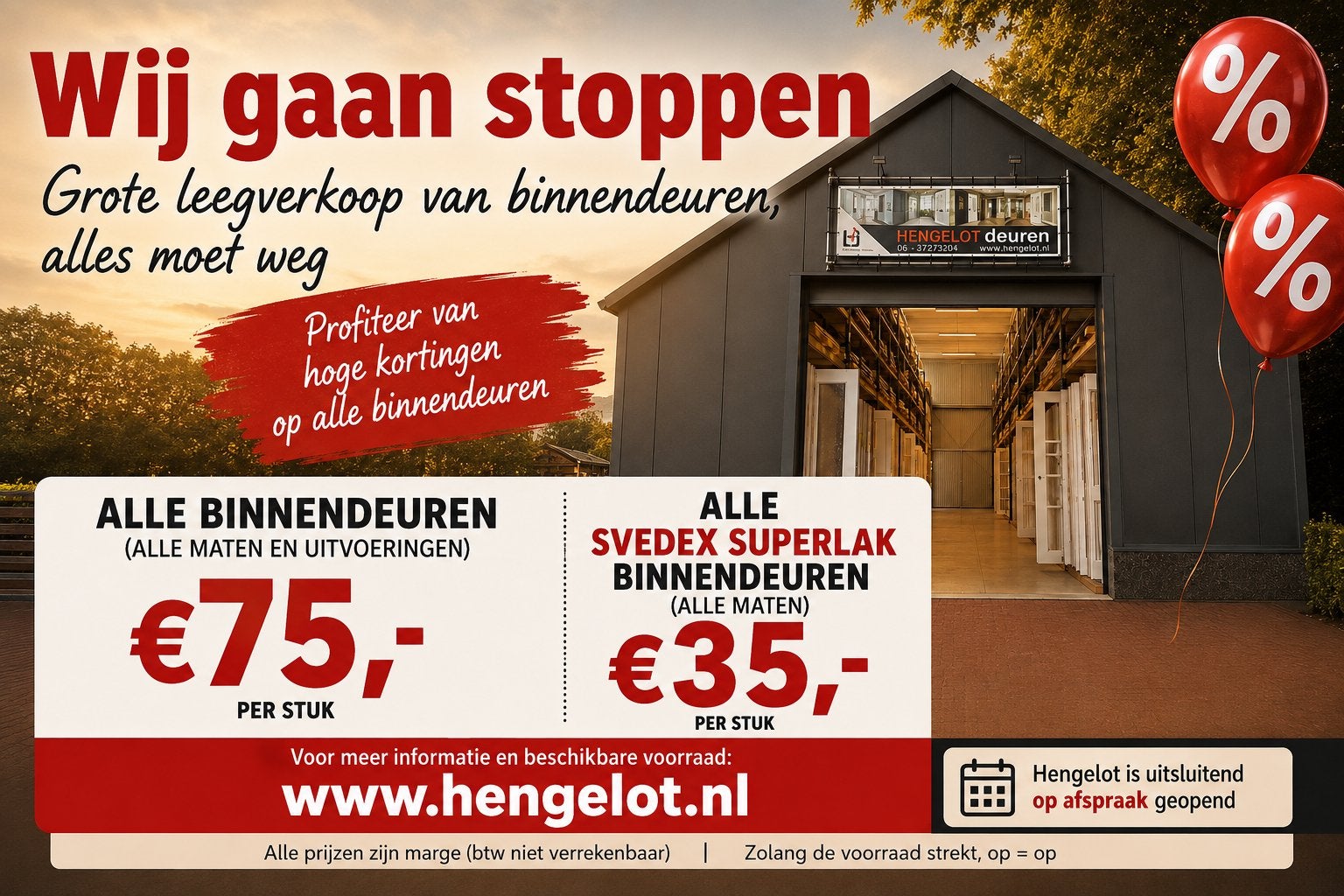 WIJ GAAN STOPPEN... alle binnendeuren 75 euro, Ophalen, Binnendeur, Nieuw, 200 tot 215 cm