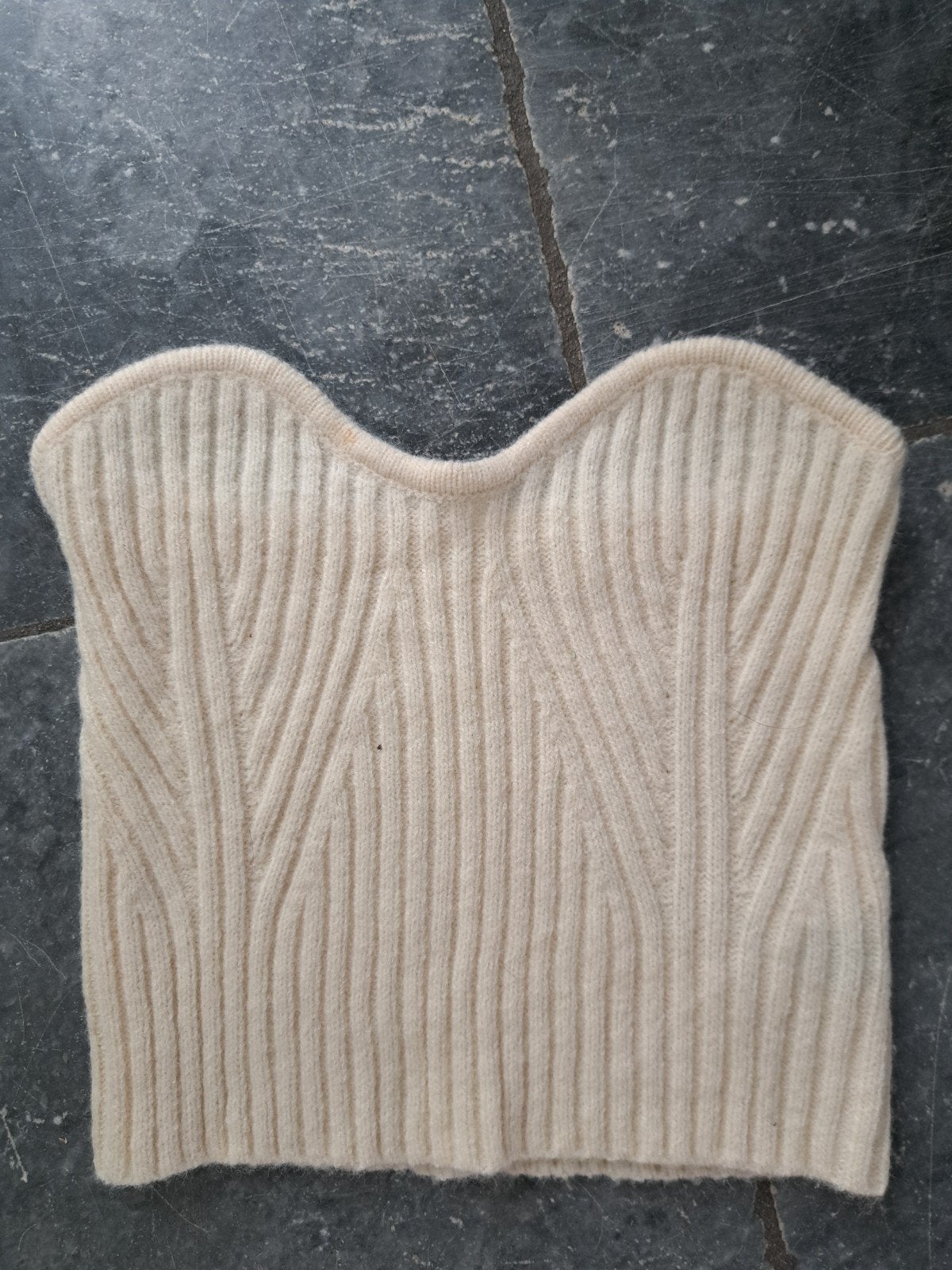 Shein Gebreide Bandeau Top Crème XS, Beige, Ophalen of Verzenden, Zo goed als nieuw, Zonder mouw