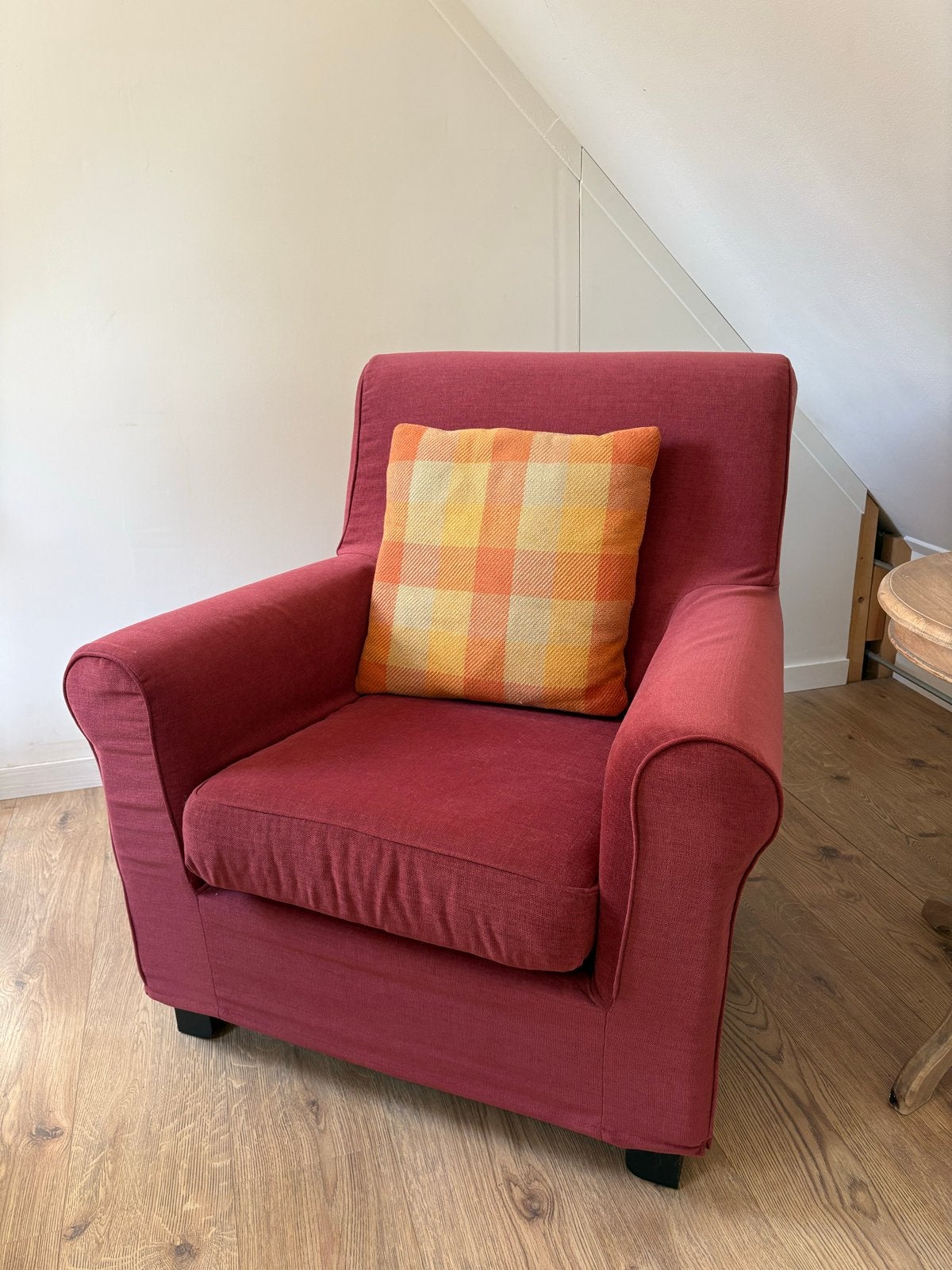 Comfortabele rode fauteuil: Ikea Gronlid afneembare hoes, Ophalen of Verzenden, Gebruikt, Stof, 75 tot 100 cm