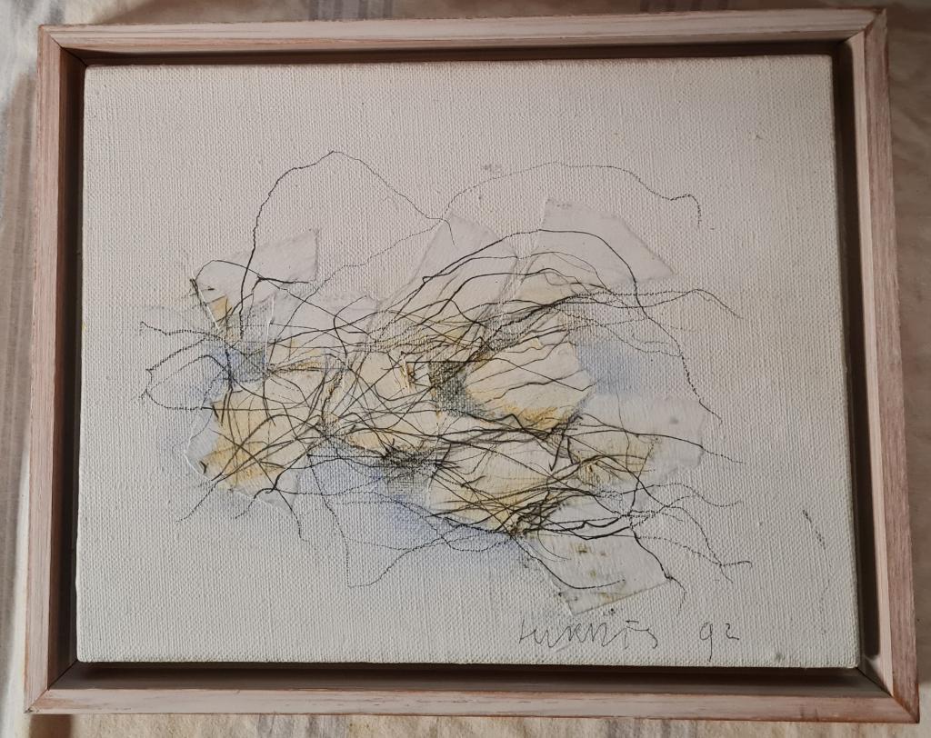 Prachtig Origineel Mixed-Media Kunstwerk (1992) in baklijst, Ophalen of Verzenden