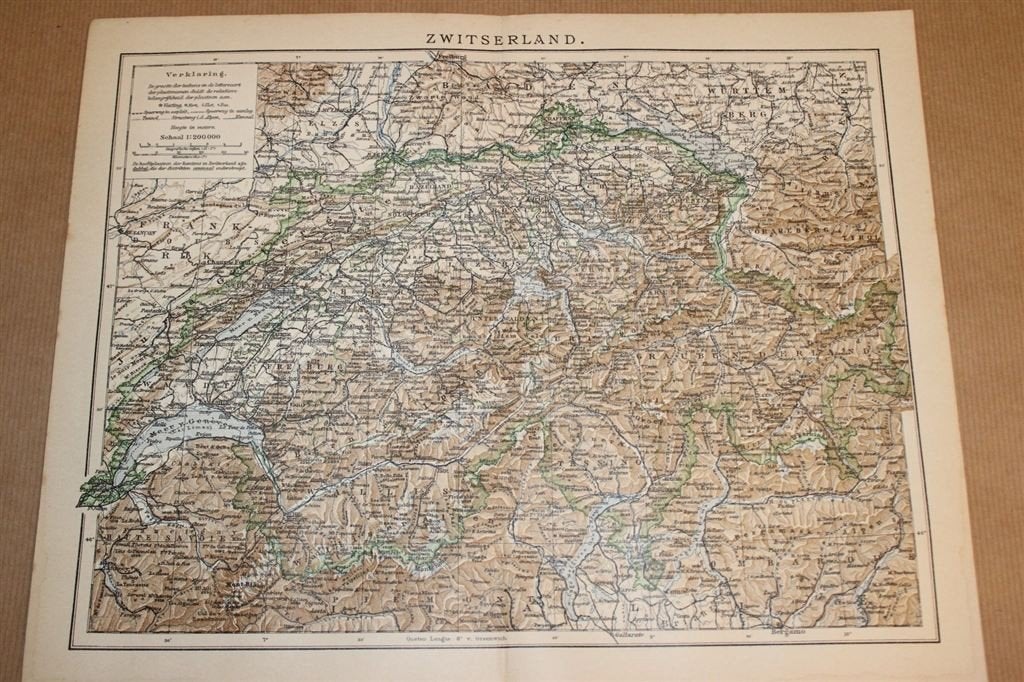 Antieke kaart - Zwitserland - Circa 1900, Ophalen of Verzenden, 1800 tot 2000, Nederland, Landkaart