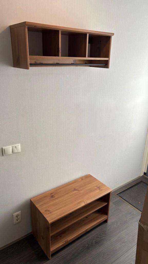Halset: houten kapstok met wandkast + schoenenbank, Ophalen, Gebruikt