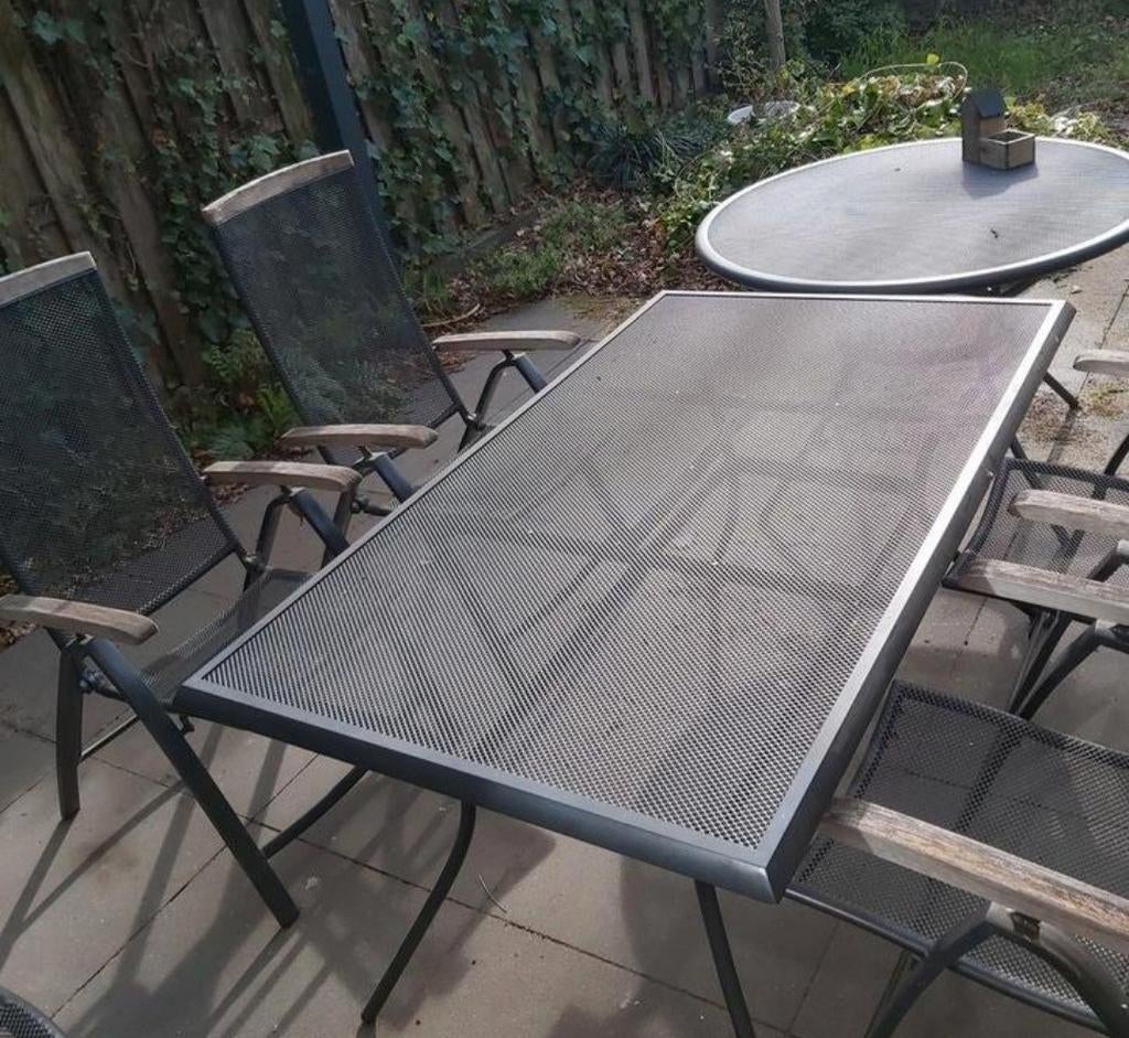 Tuinset, tafel en zitkussens, Ophalen, Zo goed als nieuw, Aluminium, Verstelbaar