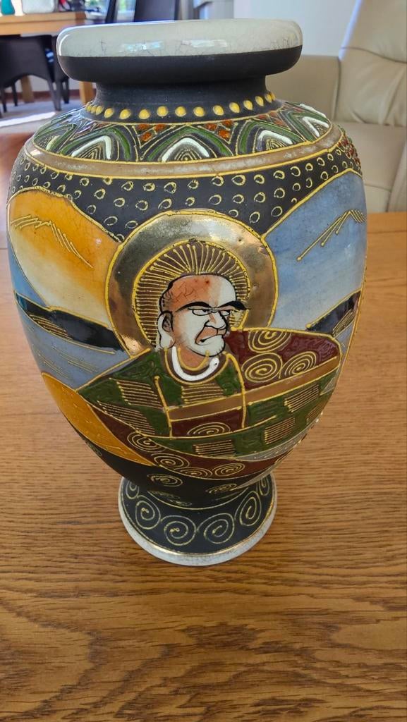 Antieke Satsuma Moriage Vaas - 19e Eeuw met Bladgoud, Ophalen of Verzenden