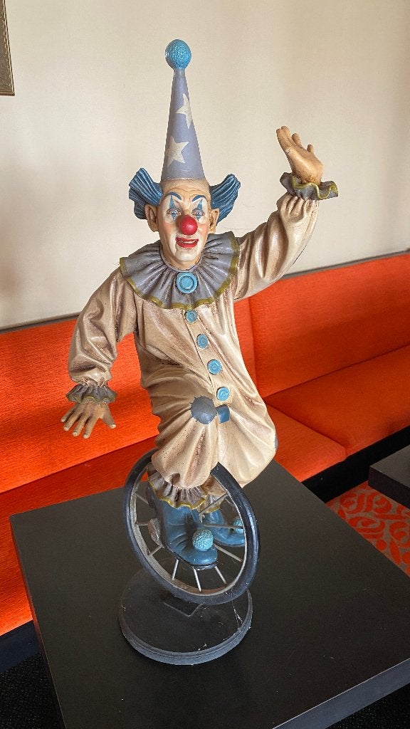 clownsbeeld op eenwieler, Overige onderwerpen, Kunststof, 50 - 100 cm, Beeld