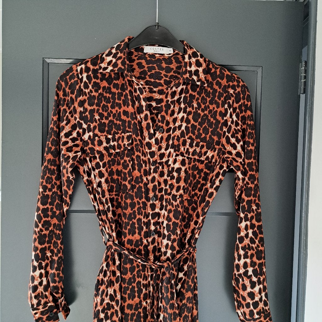 Geweldige lange blousejurk van Costes, maat XS. Panterprint., Bruin, Ophalen of Verzenden, Zo goed als nieuw, Costes