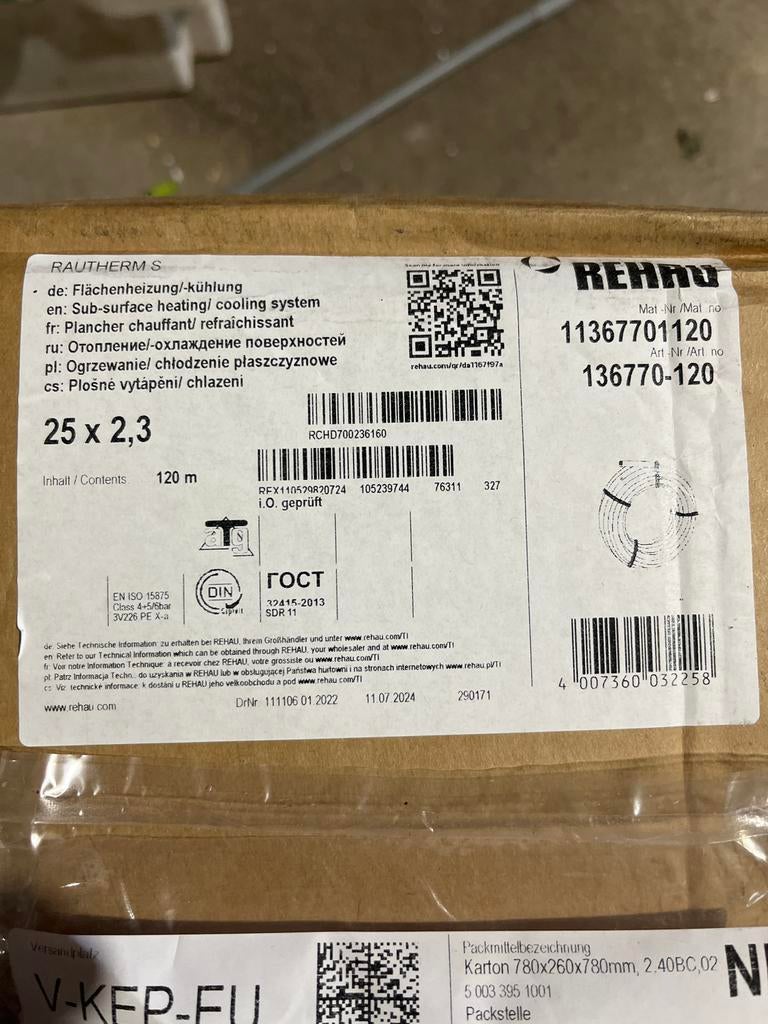 Rehau Vloerverwarmingsbuis 25x2,3 - 120 meter, Ophalen of Verzenden, Nieuw, Overige typen
