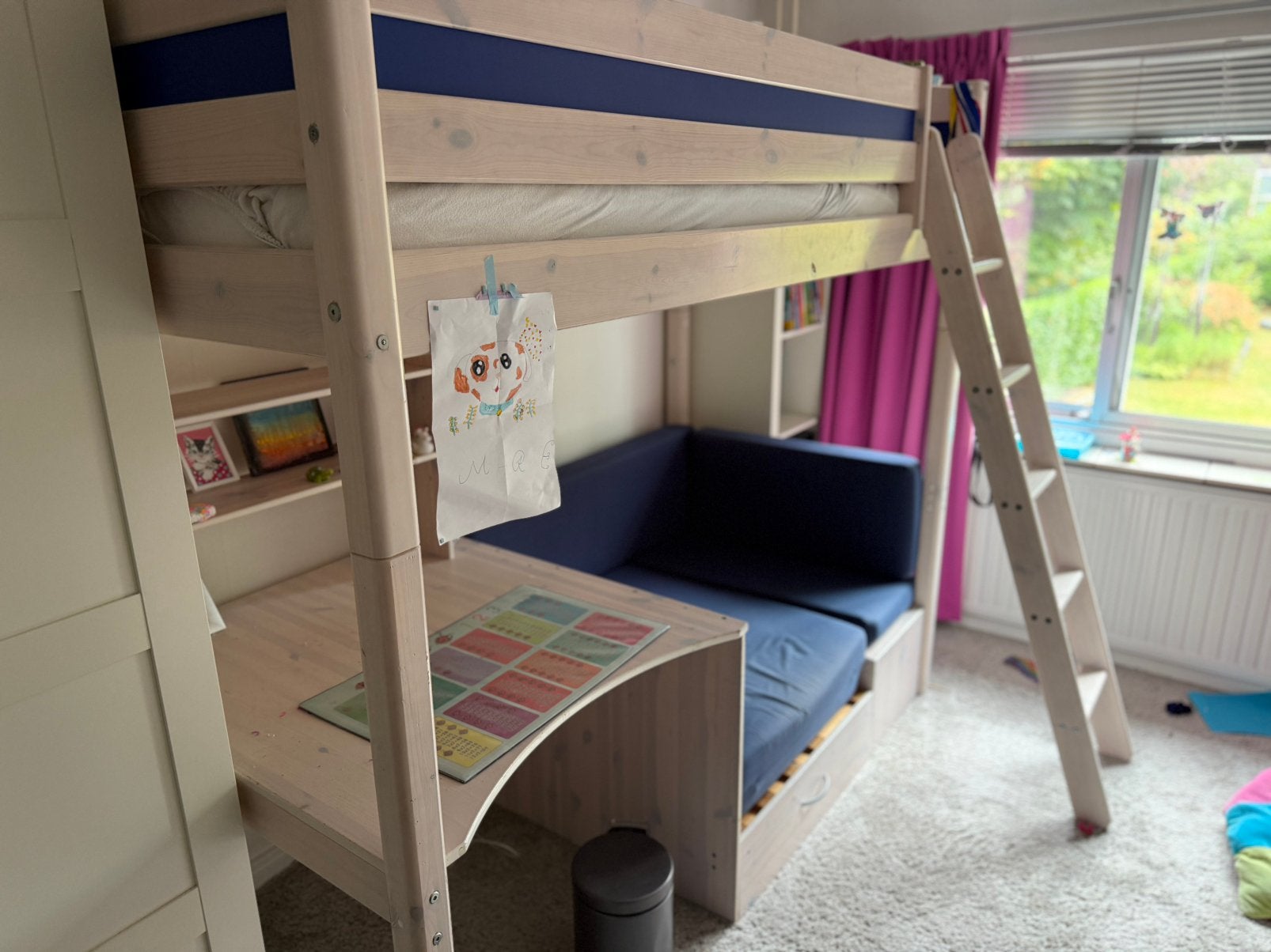 Hoogslaper met bankje en uitschuif onderbed, Ophalen, Gebruikt, Hoogslaper