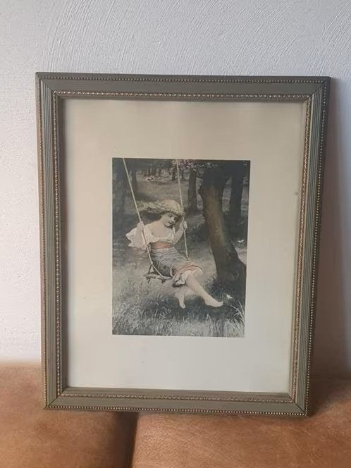 Litho schommelend meisje art deco swing girl, Ophalen