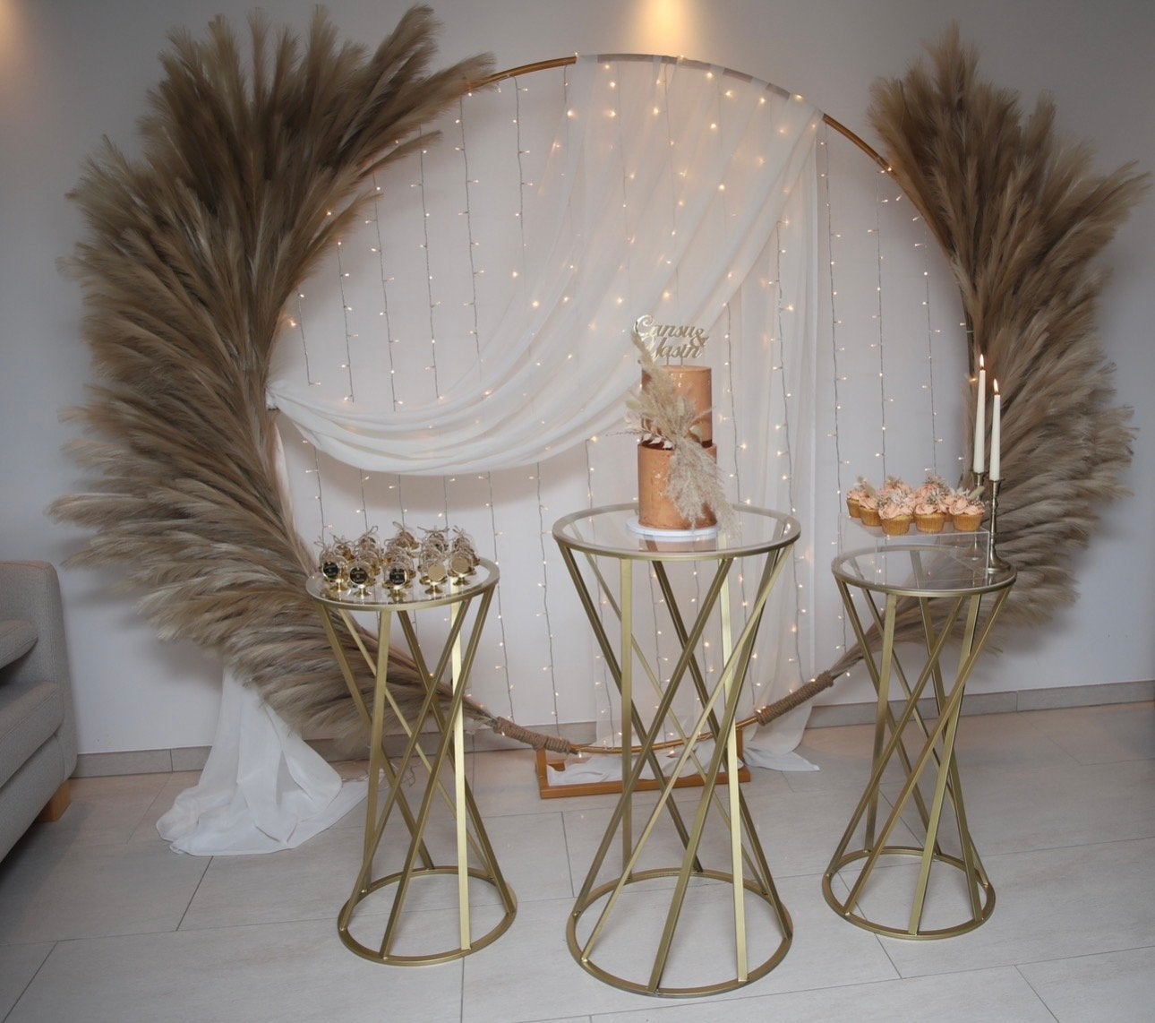 Tafeldecoratie, Pampas ring, Flowerwall te koop!, Ophalen, Zo goed als nieuw, Geboorte of Huwelijk