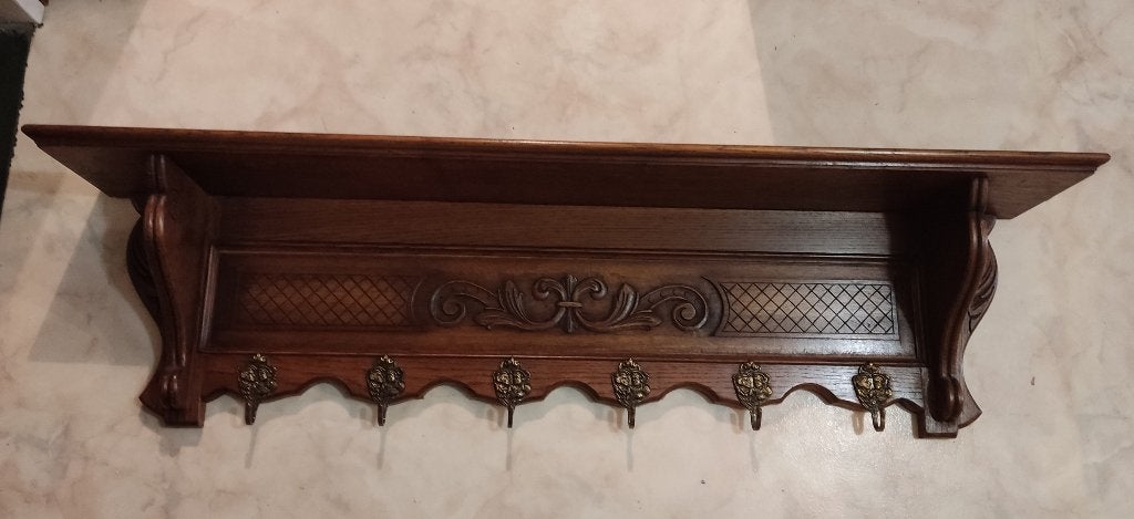 Zware eiken wandkapstok met hoedenplank, Gebruikt, Minder dan 100 cm, Hout, Ophalen