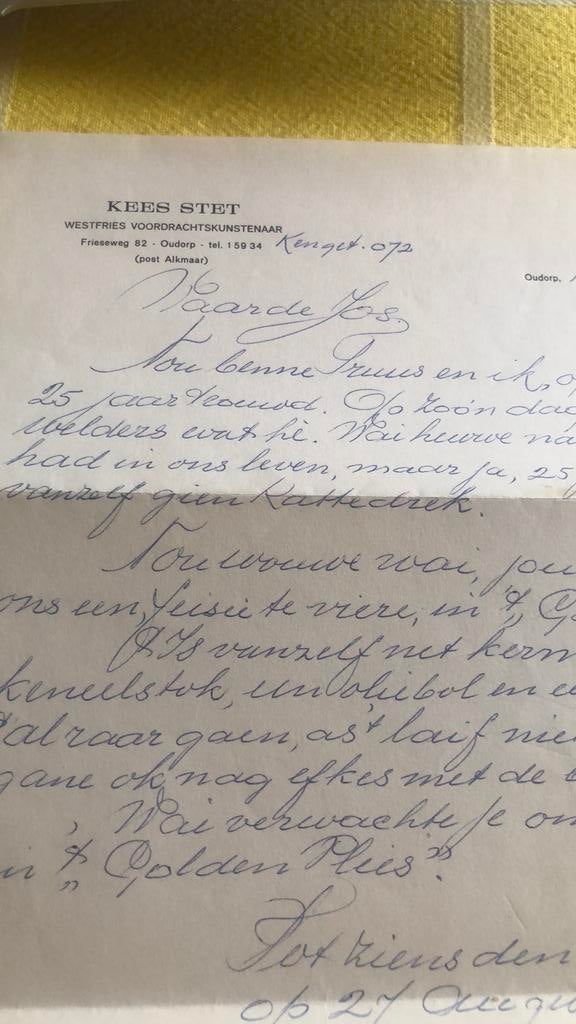 Kees Stet originele handgeschreven brief, Ophalen of Verzenden, Zo goed als nieuw