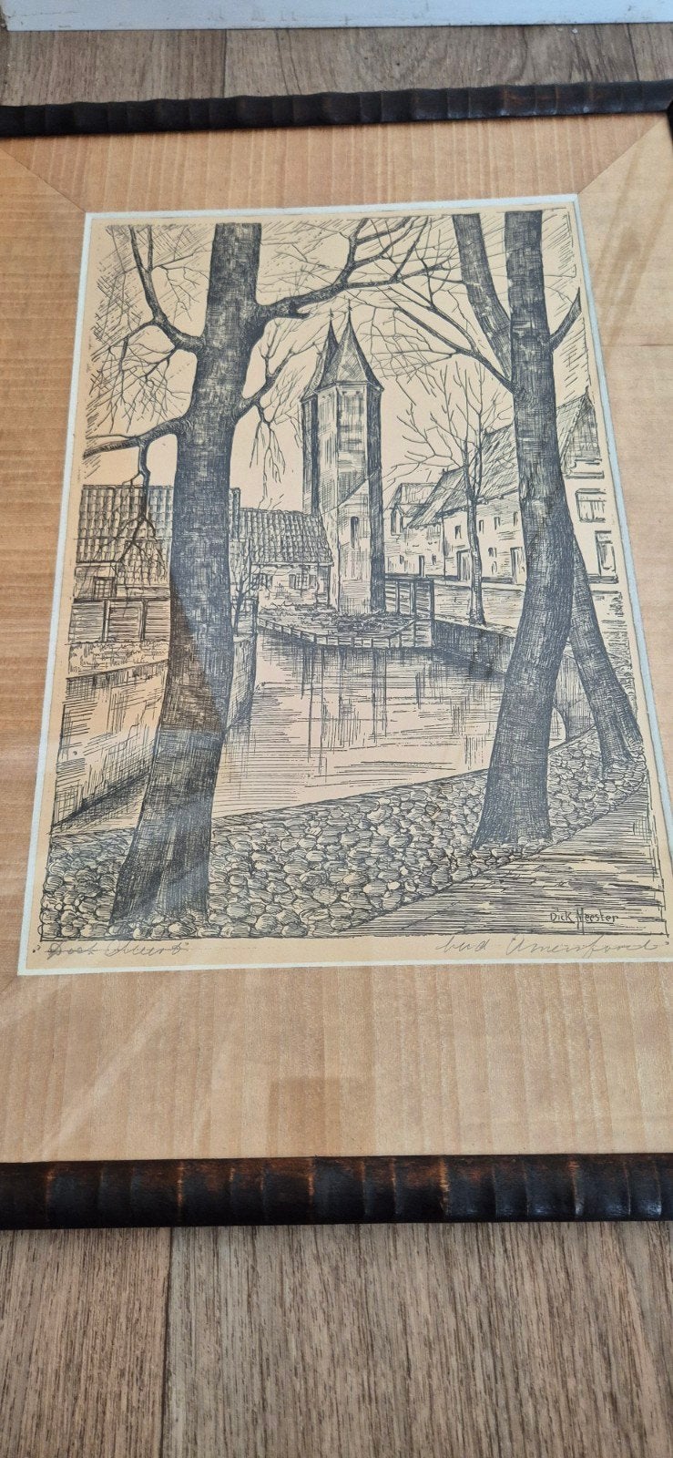 Gesigneerd werk van Dick Meester - Gezicht op Amersfoort, Ophalen of Verzenden, 1900 - 1949