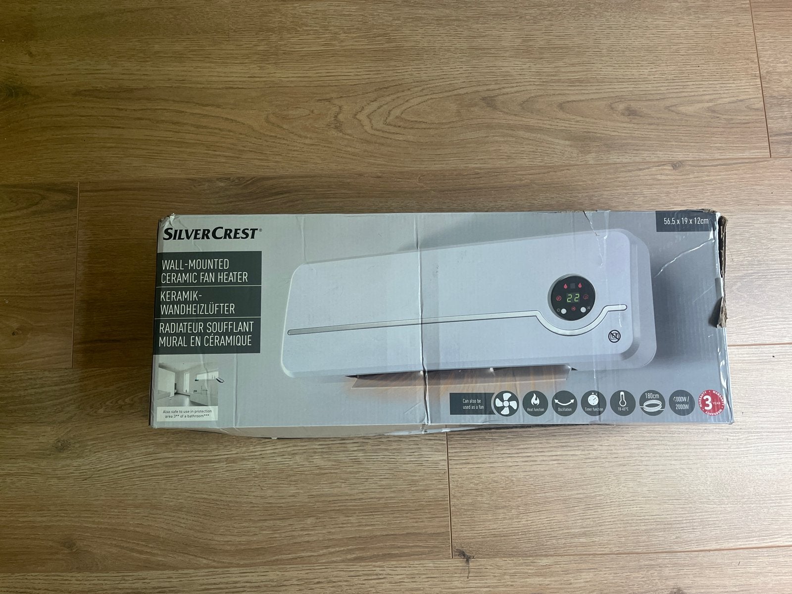 SilverCrest Wandgemonteerde Keramische Ventilatorverwarmer, Ophalen, Minder dan 30 cm, Minder dan 60 cm, 800 watt of meer