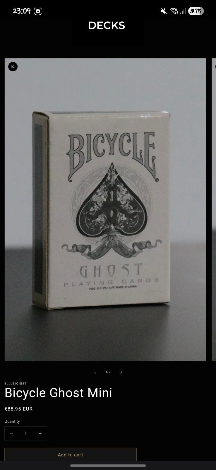 Bicycle Ghost mini playing card, Ophalen of Verzenden, Nieuw, Speelkaart(en)