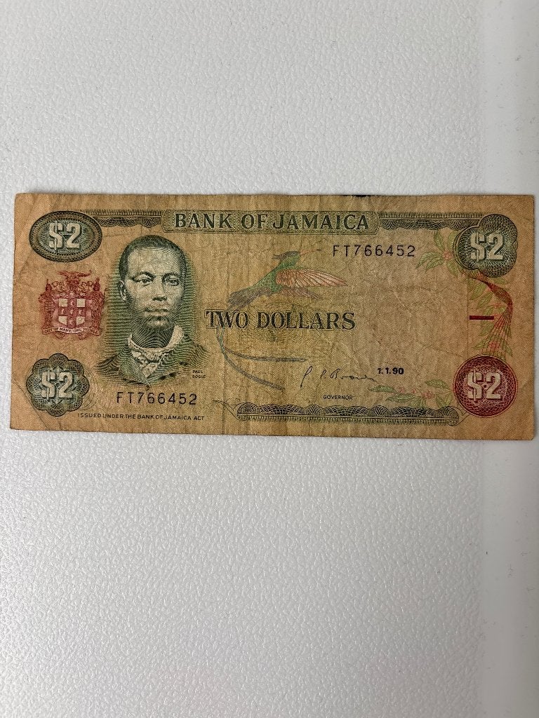 Jamaicaanse 2 Dollar biljet, Postzegels en Munten, Bankbiljetten | Amerika, Ophalen of Verzenden, Noord-Amerika, Los biljet