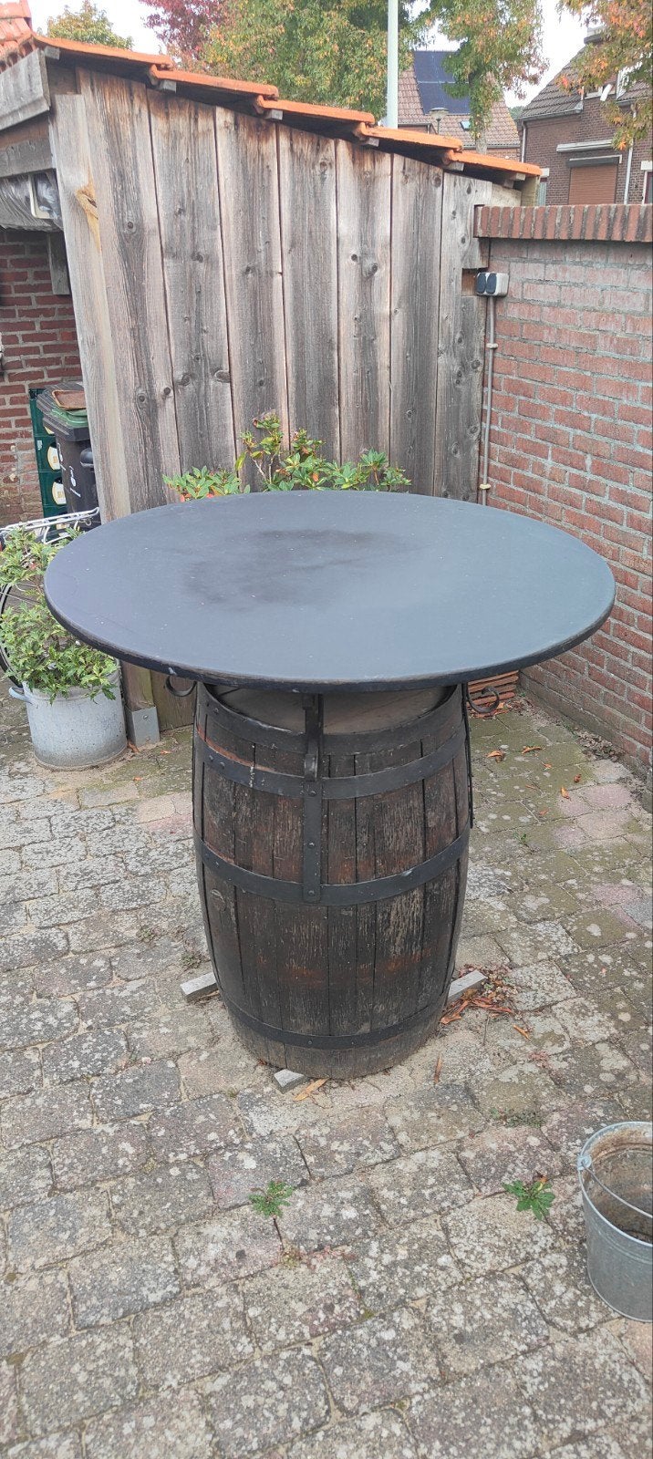 Statafel van Wijnvat - Eikenhout & Hammerite, Ophalen, Gebruikt