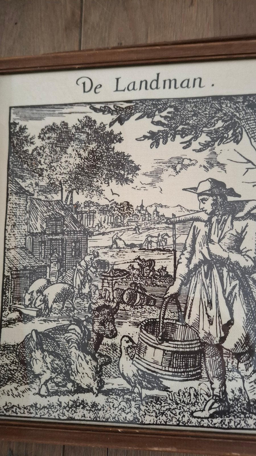 Landman Jan luyken print op doek in lijst, Antiek en Kunst, Ophalen of Verzenden