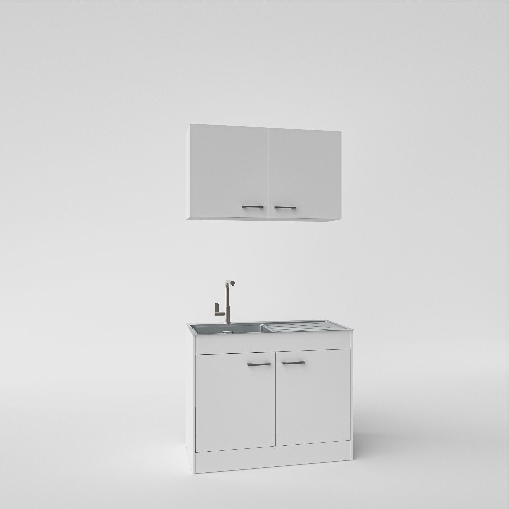 Keuken van 1 meter nieuw met bovenkast en spoelbak nieuw, Wit, Nieuw, Enkelwandige keuken, Ophalen of Verzenden