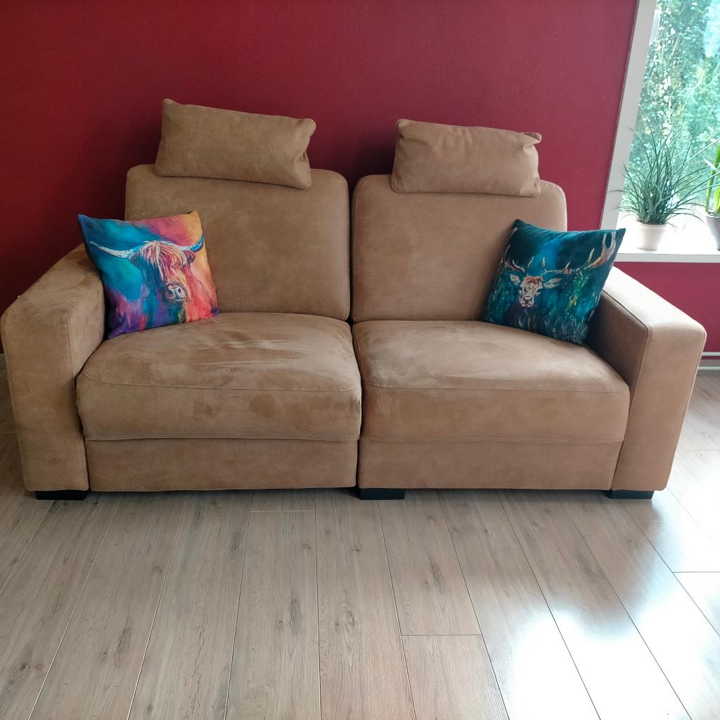 Bank met relax links, Huis en Inrichting, Banken | Bankstellen, Ophalen, Tweepersoons, 75 tot 100 cm, Zo goed als nieuw