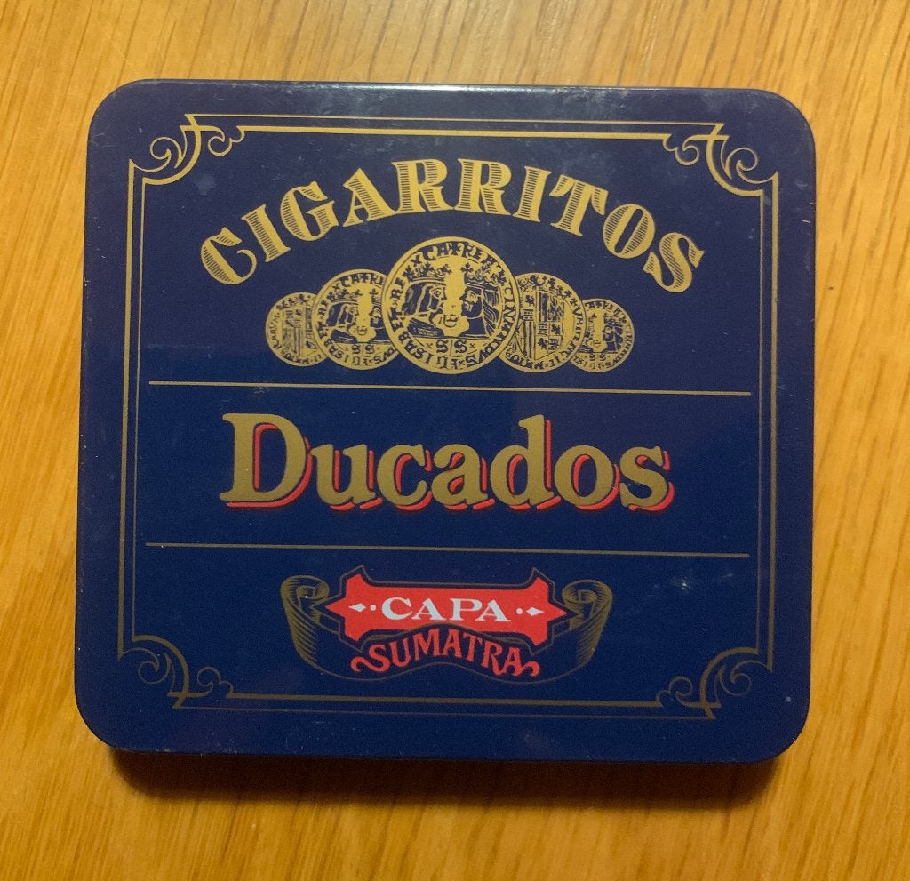 Leeg Cigarritos Ducados Sigarendoosje - oud Blikje, Ophalen of Verzenden, Gebruikt, Tabaksdoos of Verpakking