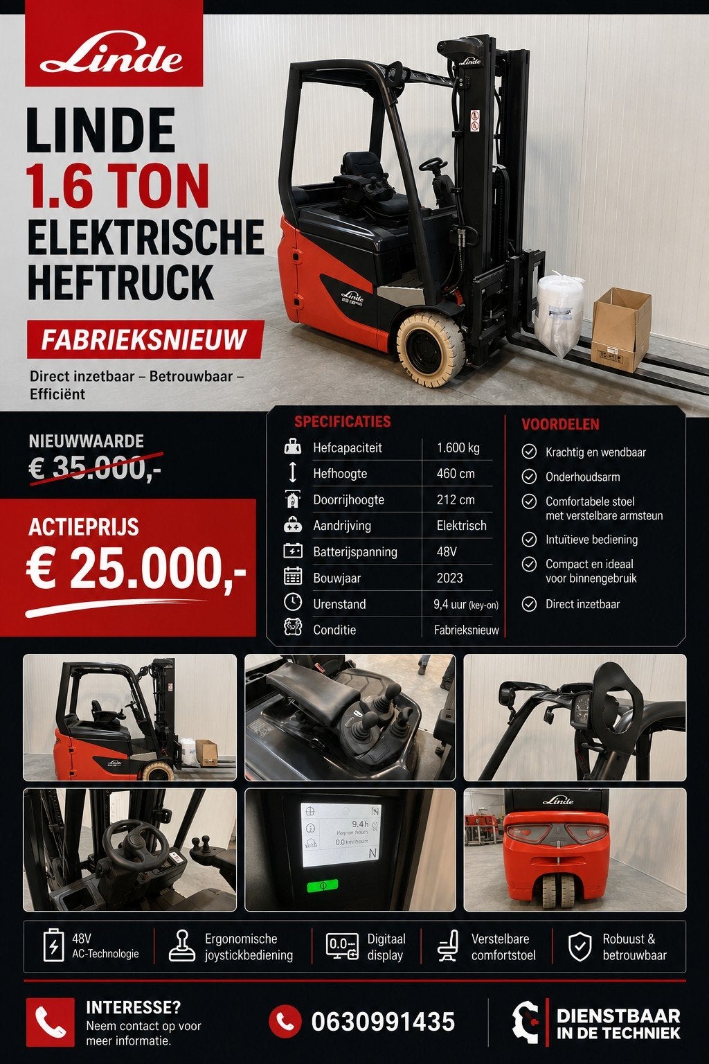 Linde EG16-02 Elektrische Heftruck - Nieuwstaat, Ophalen, Linde, Heftruck, 1000 tot 2000 kg