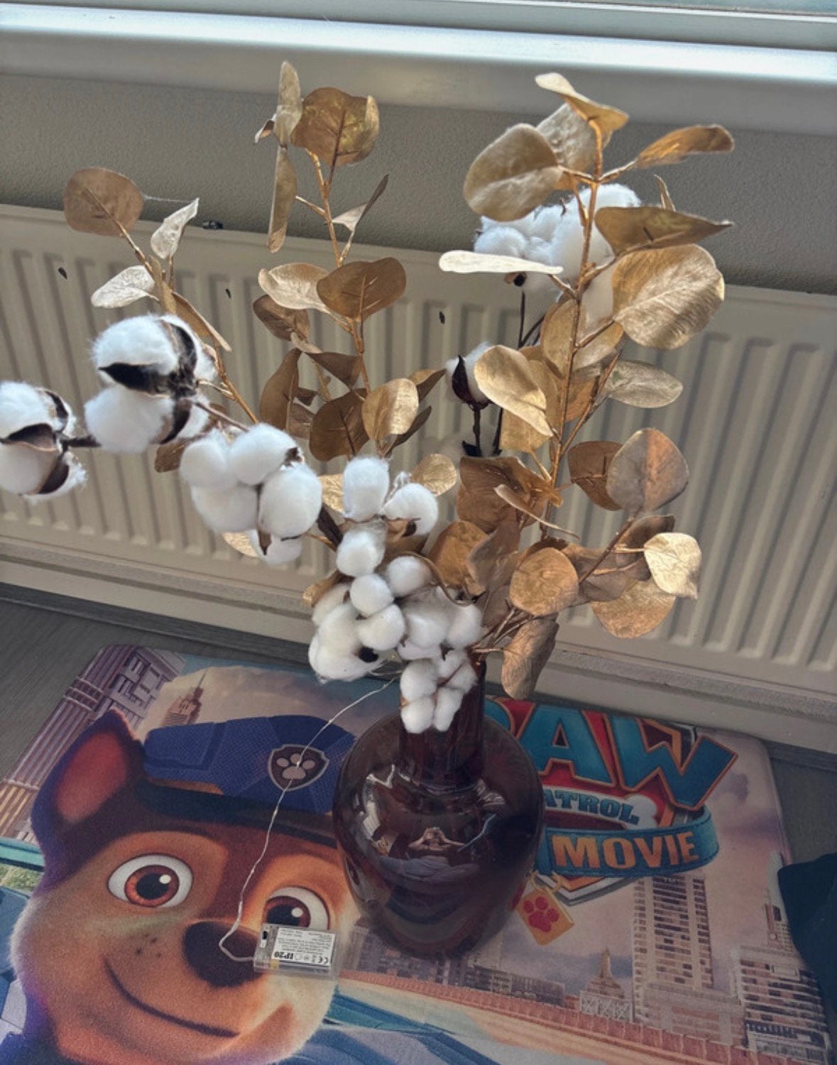 Vaas met nep bloemen en lampjes, Ophalen, Bruin, Gerecycled glas, Glas