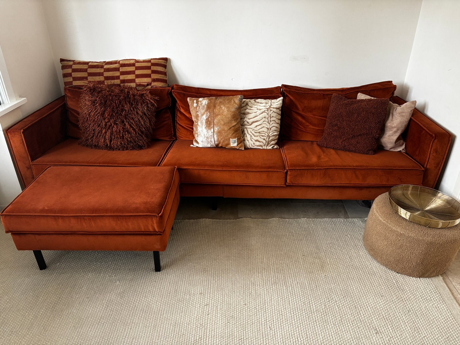 Gave velvet bank Woood/BePureHome met hocker, Ophalen, Gebruikt