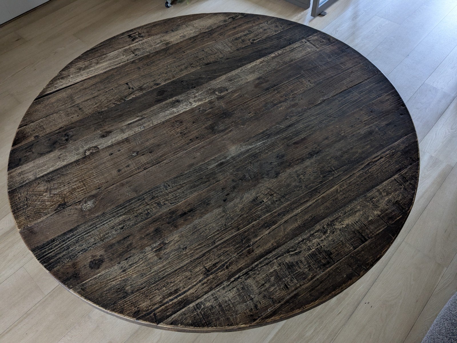 Woood robuuste driepoot tafel, donkerbruin, Ø140cm, Ophalen, Gebruikt, Rond, Robuust, Industrieel