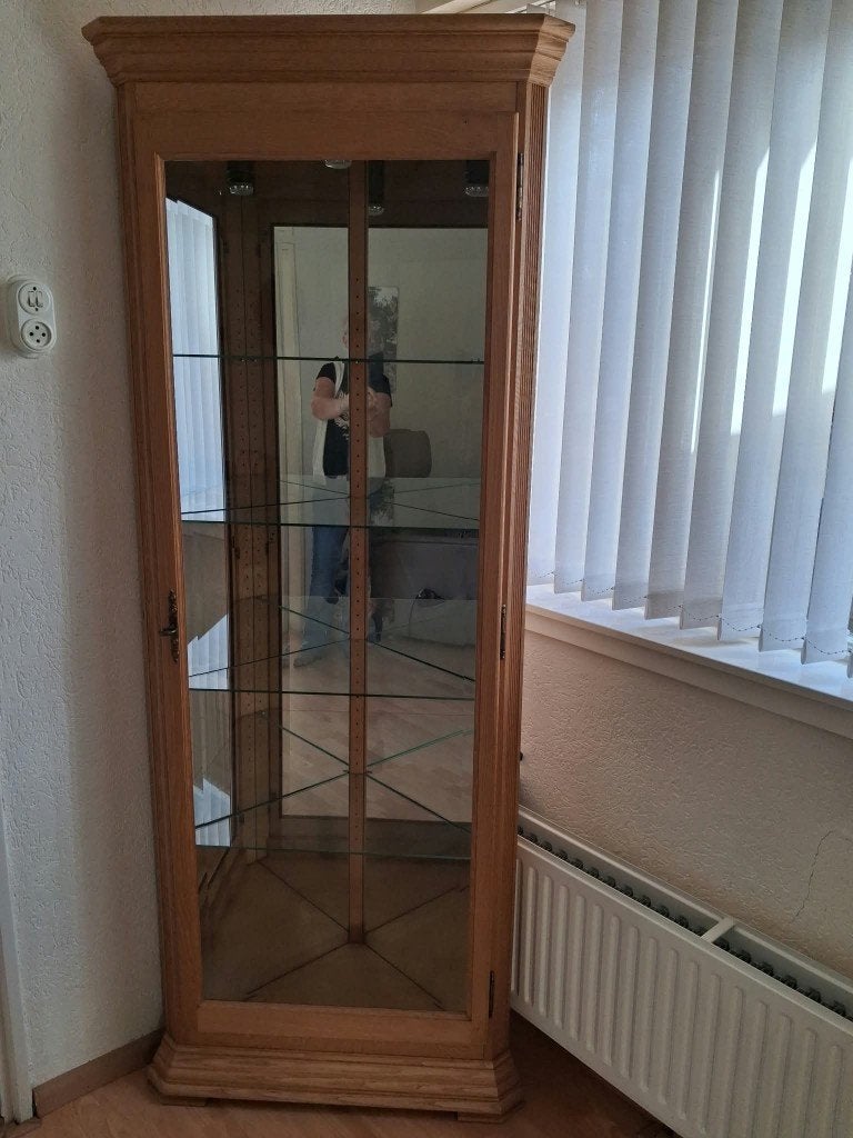 Blank eiken vitrine kast Oisterwijk, Ophalen, Blank eiken, Eikenhout, 50 tot 100 cm