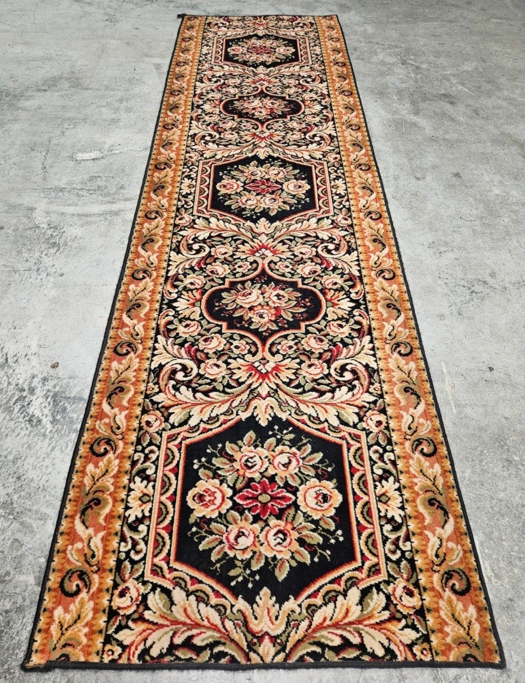 Vintage oosters wol vloerkleed loper rozen kelim 90x308cm