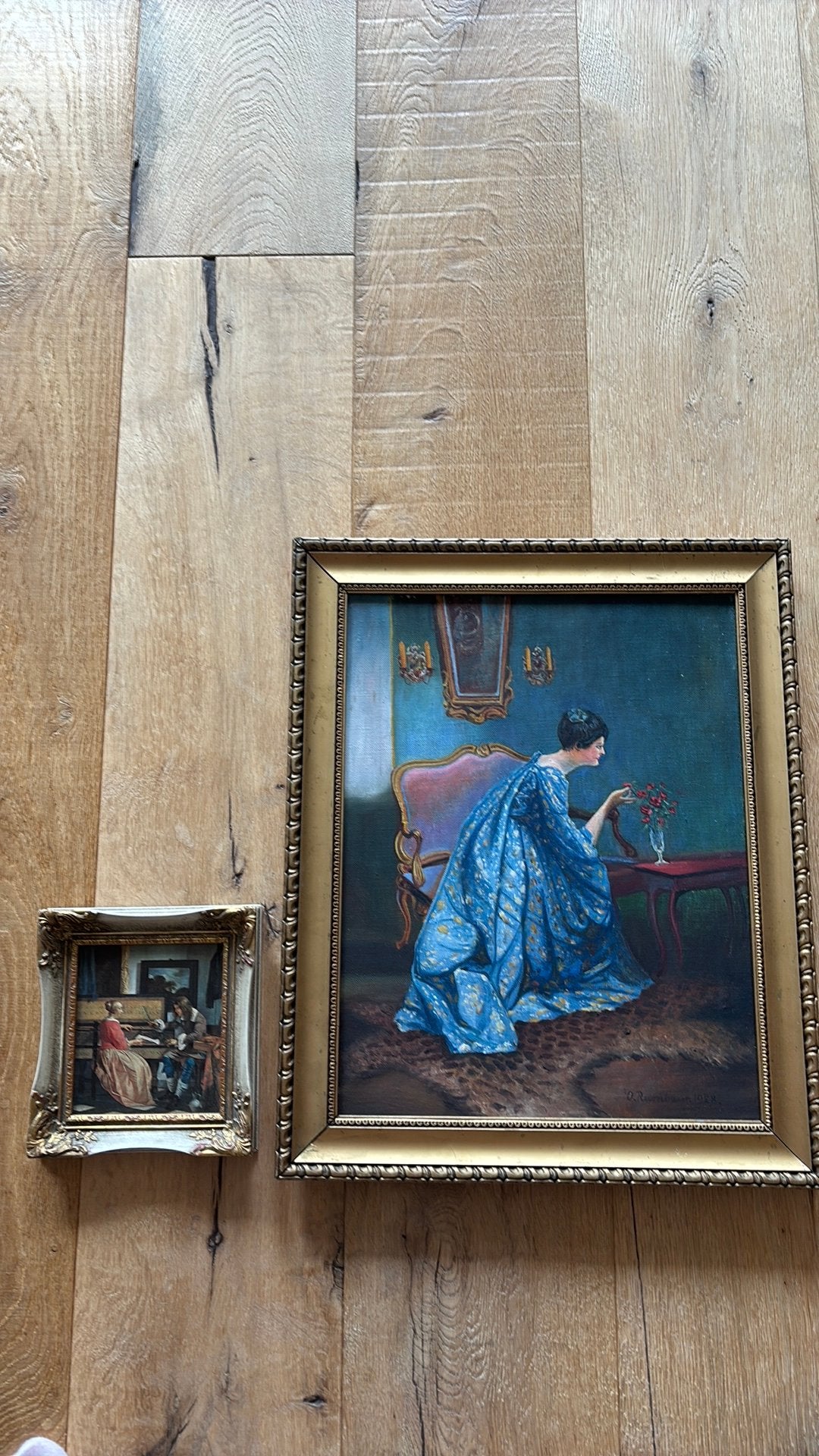 Olieverfschilderij 1928 en oud prentje  retro vintage, Ophalen of Verzenden