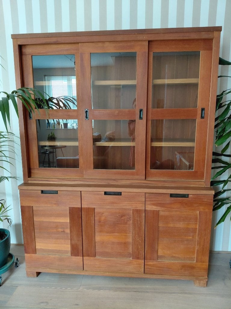 Massief houten Buffetkast, Servieskast, Huis en Inrichting, Kasten | Buffetkasten, Ophalen, 100 tot 150 cm, 150 tot 200 cm, 25 tot 50 cm
