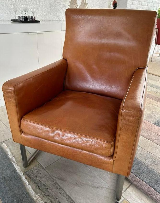 Gratis af te halen: Molinari fauteuil bruin leer, Huis en Inrichting, Fauteuils, Zo goed als nieuw, Leer, 50 tot 75 cm, 75 tot 100 cm