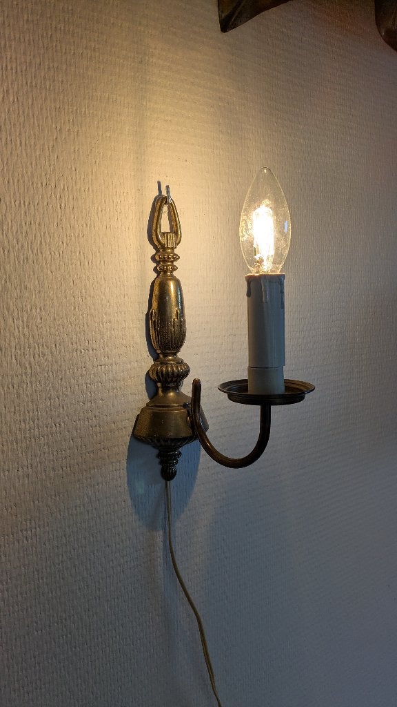 Wandlampje messing, E14 (klein), Ophalen of Verzenden, Zo goed als nieuw, Goud