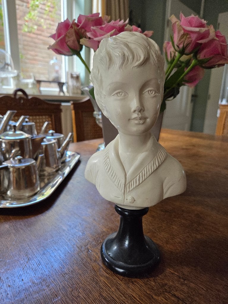 Antieke Buste van Jongen - Decoratief Beeld, Ophalen of Verzenden