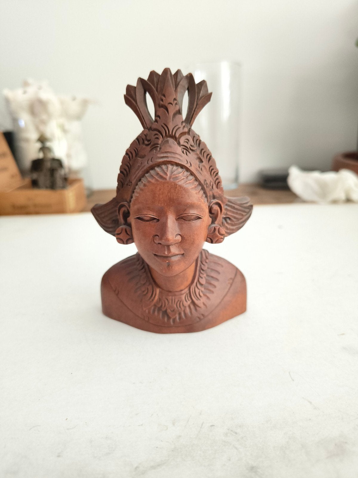 Vintage Balinese houten buste – Handgesneden hardhout (13 cm, Antiek en Kunst, Ophalen, Minder dan 20 cm, Buste, Hout