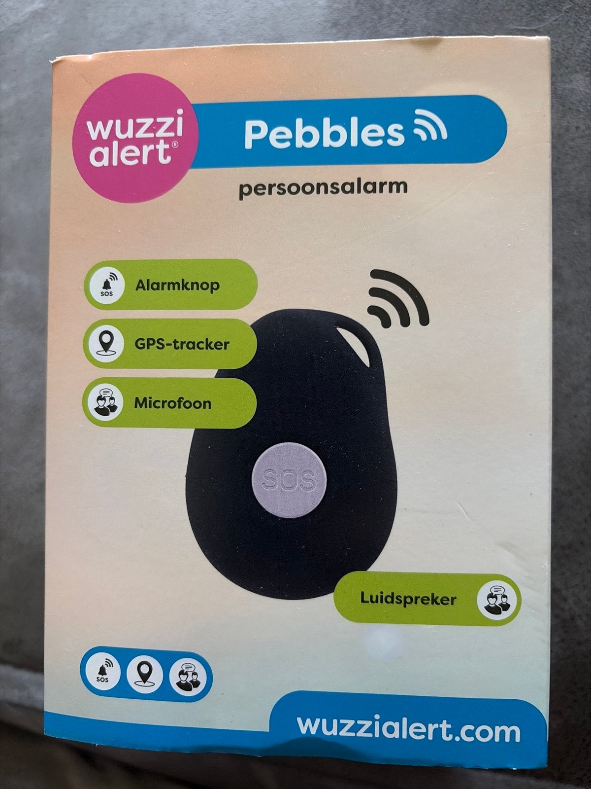 Wuzzi Alert Pebbles Persoonsalarm met GPS-tracker, Detector, Sensor of Melder, Ophalen of Verzenden, Zo goed als nieuw, Overige soorten