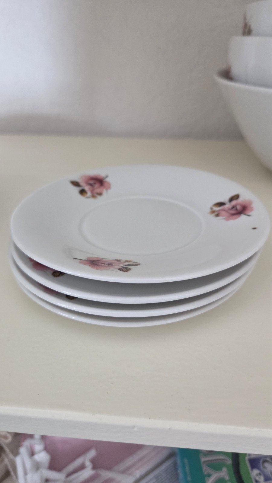 Set van 4 Royal Schwabap schoteltjes met rozenprint, Ophalen