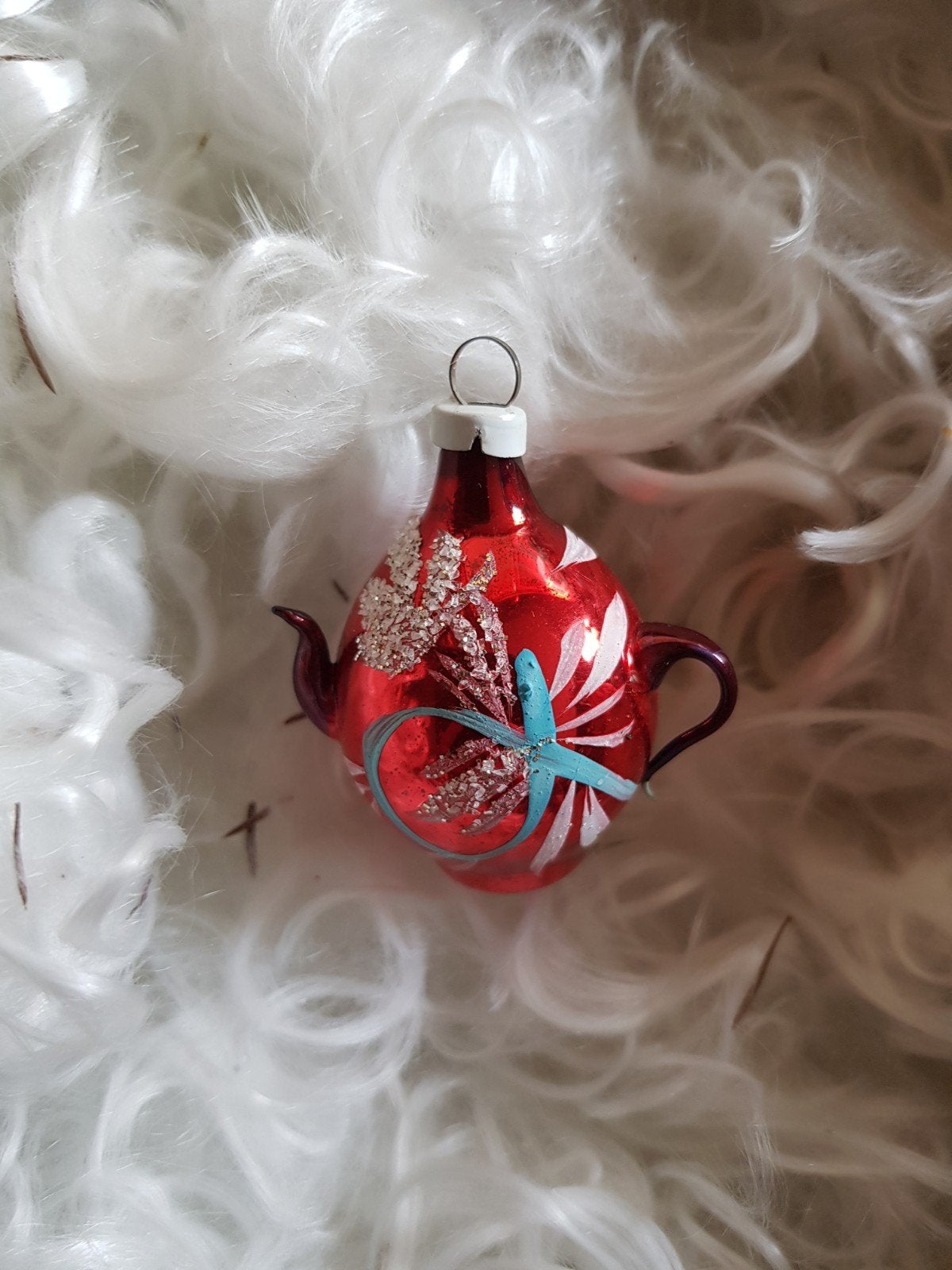 vintage kerstbal theepotje rood, Ophalen of Verzenden, Zo goed als nieuw