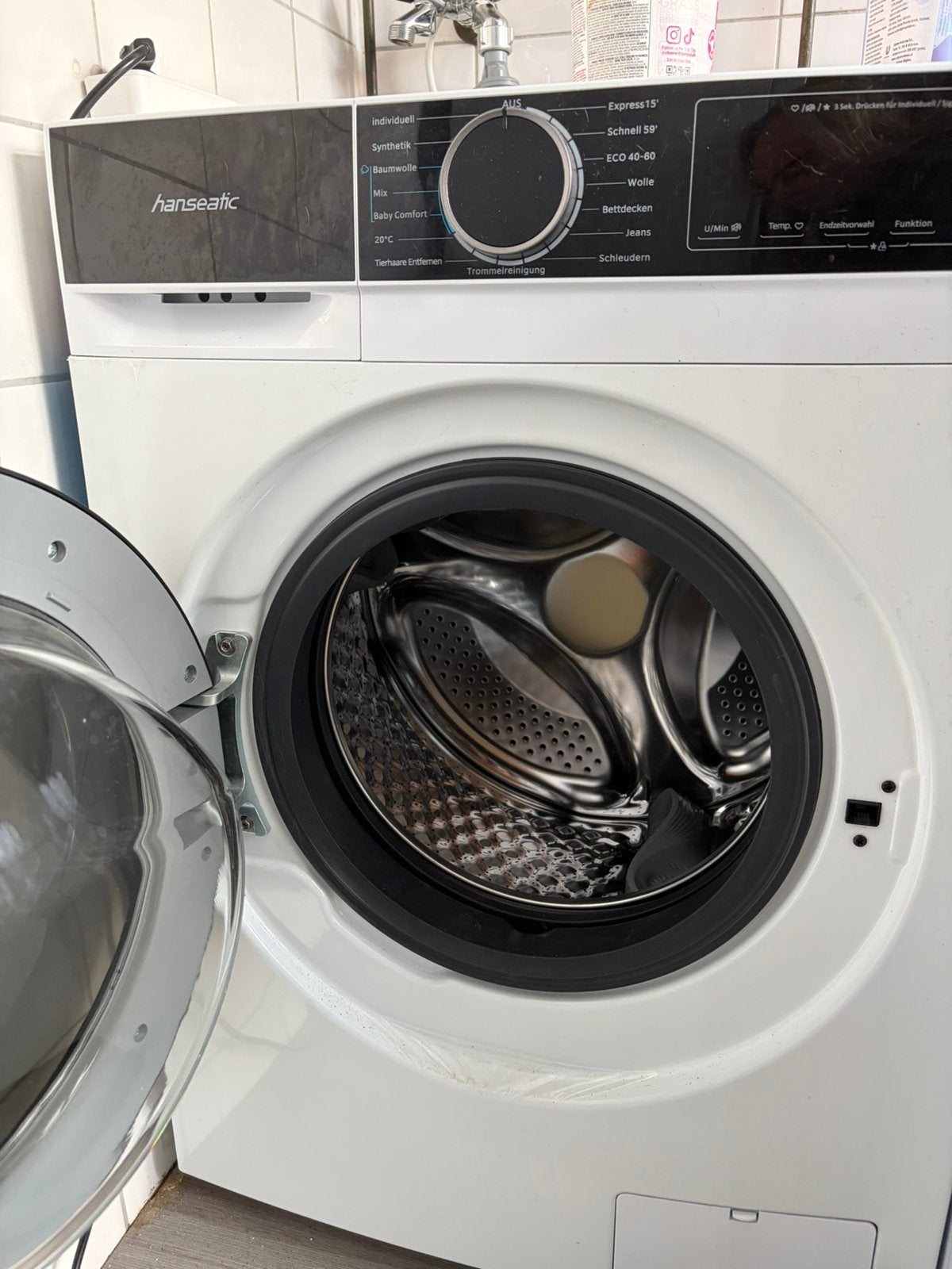 Hanseatic wasmachine, Ophalen, Zo goed als nieuw, 1200 tot 1600 toeren, 85 tot 90 cm