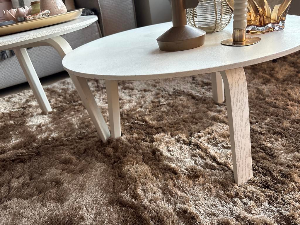 HAY Bella ronde salontafels set van twee wit eiken, Ophalen, Gebruikt, Rond, 50 tot 100 cm