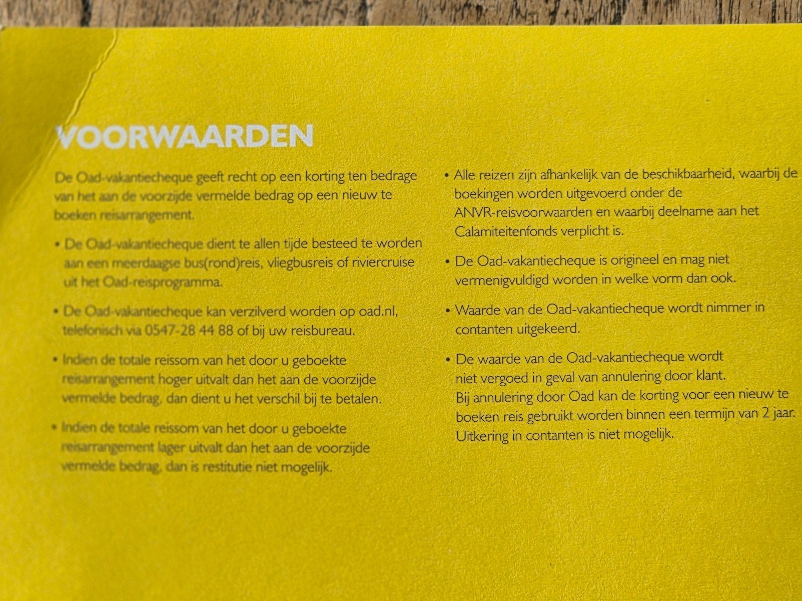 Oad reischeque van 250 euro, Eén persoon, Cadeaubon