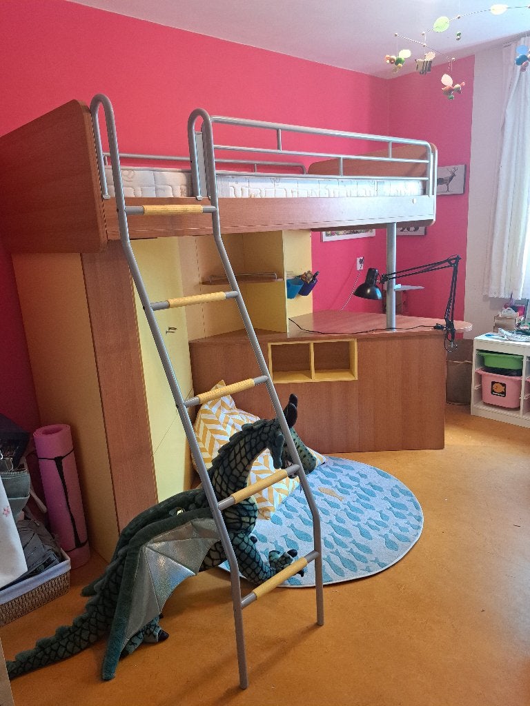 Kinderkamer meubel - hoogslaper, logeerbed, bureau, kastjes, Ophalen, 85 tot 100 cm, Hoogslaper of Stapelbed, Gebruikt