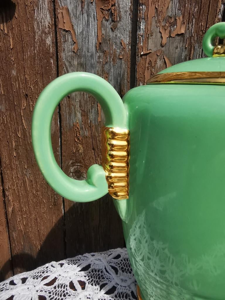 Vintage Koffiepot suiker en melk set mooi groen goud Miekje, Ophalen of Verzenden