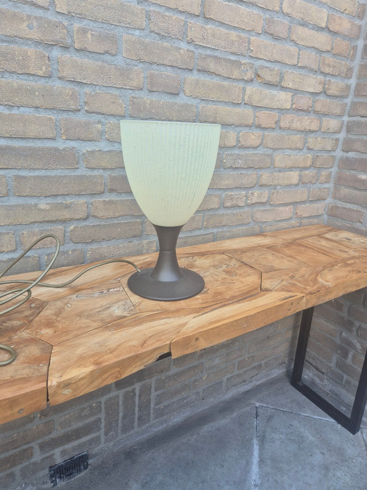 Vintage Tafellamp met Geribbeld Glas, Beige, Gebruikt, Overige merken, Vintage